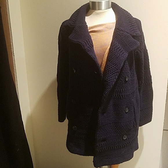 Blue cozy good quality knit long button up sweater - Picture 3 of 6